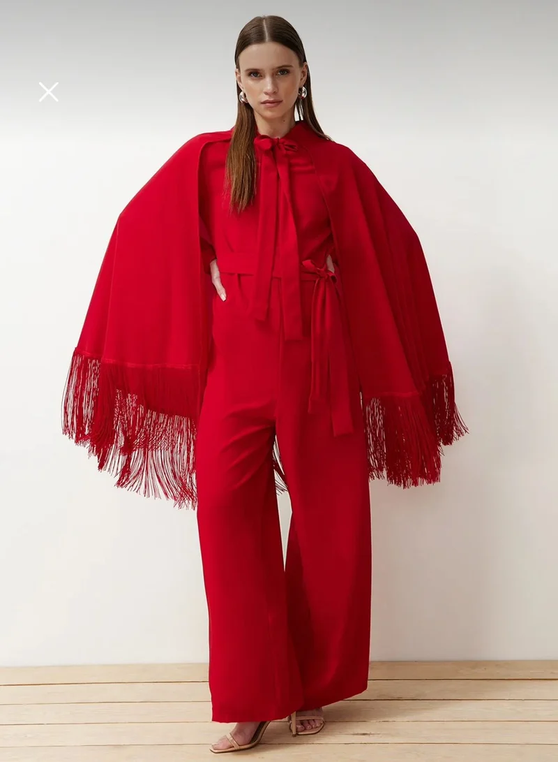 Royal Blue Jumpsuit with Fringed Cape